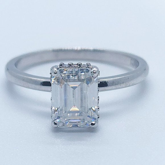 1.50CT Emerald Cut Moissanite Ring With Lab Diamond - Picture 1 of 4